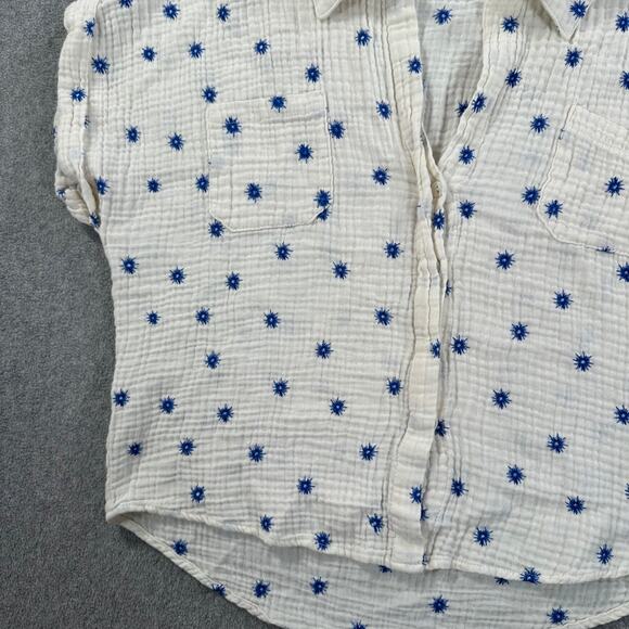 Wild Moss Embroidered Campshirt Women's Large Gauzy Blue Starburst Button Front - Picture 4 of 10